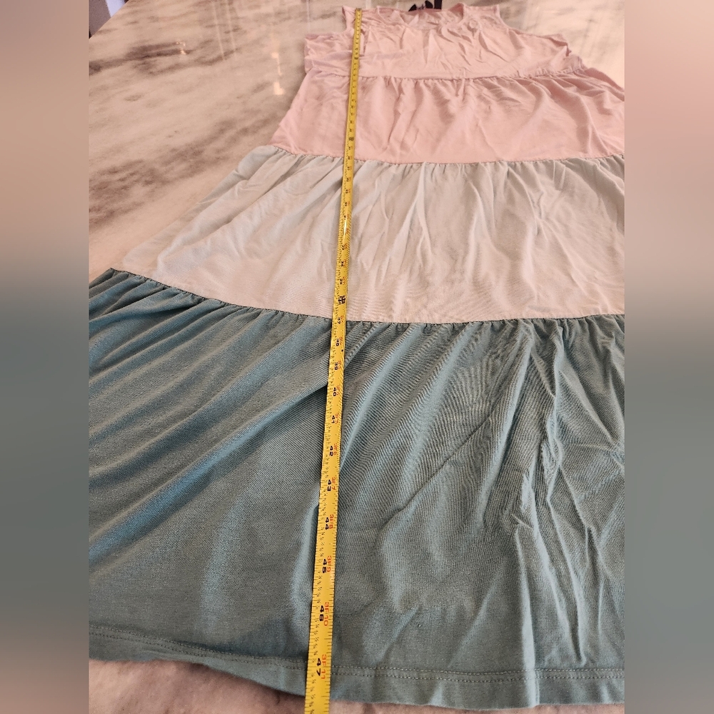Lands' End Sleeveless Tiered Maxi Dress - Pink & Teal - Women's Petite Large - Picture 3 of 6
